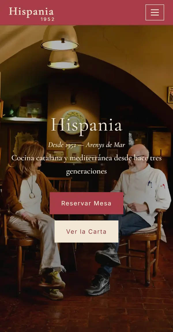 Restaurant Hispania website on mobile